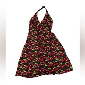 Vintage 2000s Ruby Rox Cherry Print Halter Pinup Dress Midi